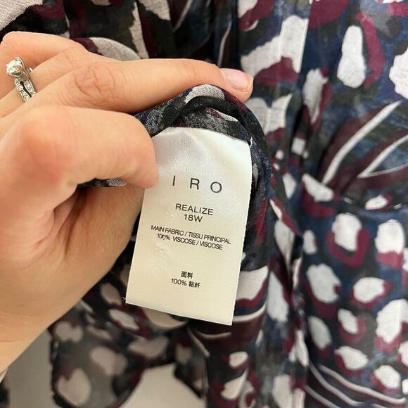 IRO Paris Realize Blouse Abstract Pattern V-Neck Ruffle Sheer 36/US 4 Black Wine - Picture 6 of 10